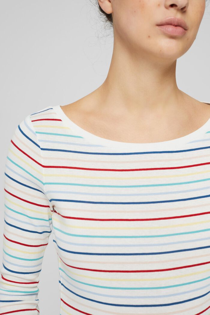 Camiseta de manga larga a rayas en algodón, OFF WHITE, detail image number 2