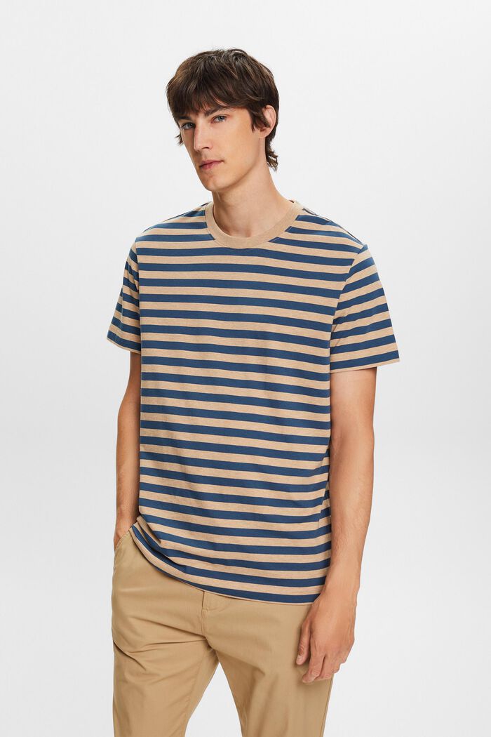 Camiseta a rayas en tejido jersey de algodón, SAND, detail image number 0