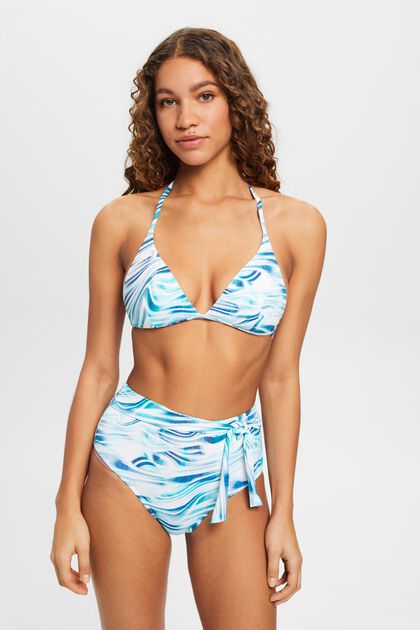 Top de bikini con relleno, cuello halter y estampado de ondas