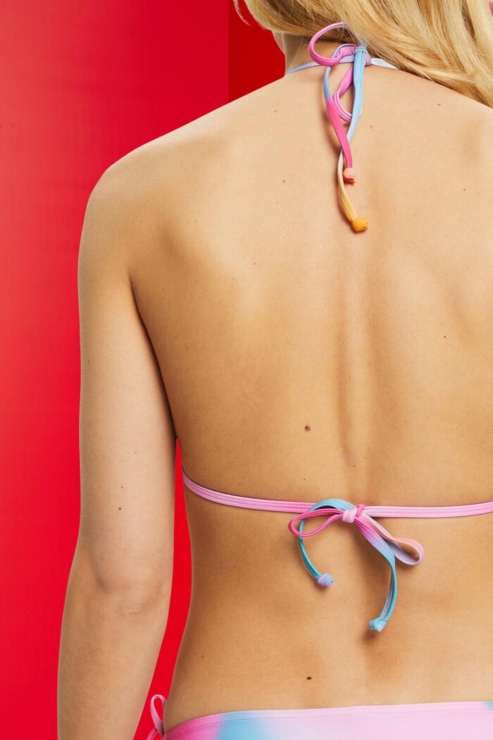 Bikini acolchado en forma triangular con estilo tie dye, PINK, detail image number 3