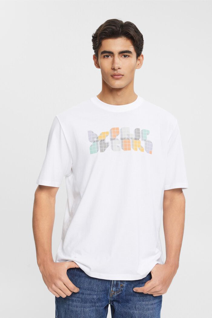 Camiseta con estampado en el pecho con corte holgado, WHITE, detail image number 0