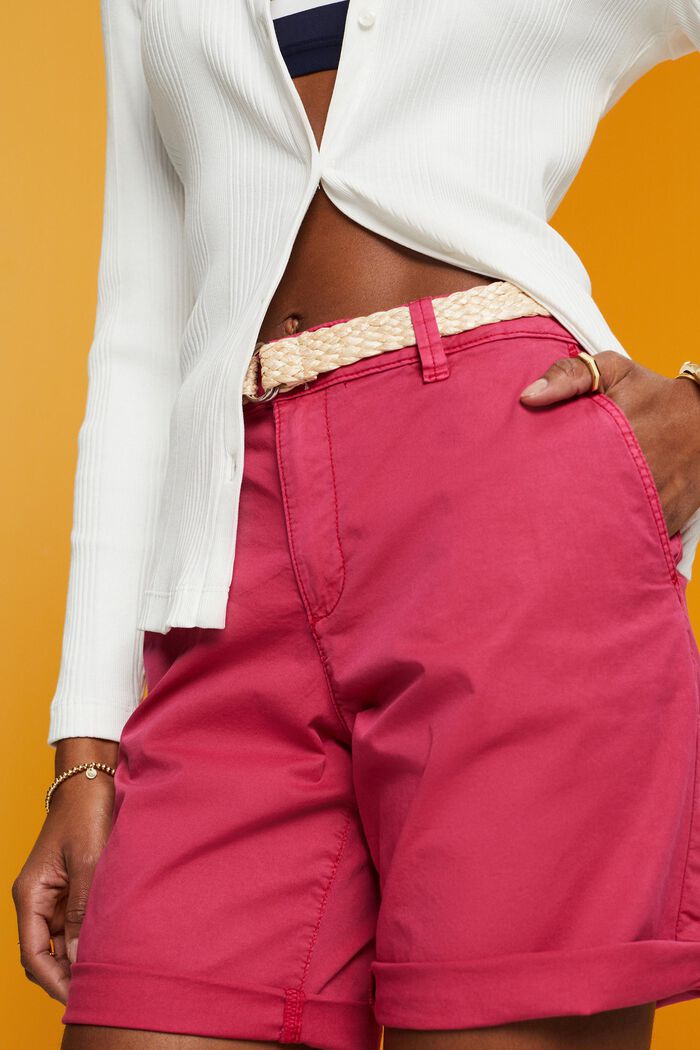 Shorts con cinturón trenzado de rafia extraíble, DARK PINK, detail image number 2