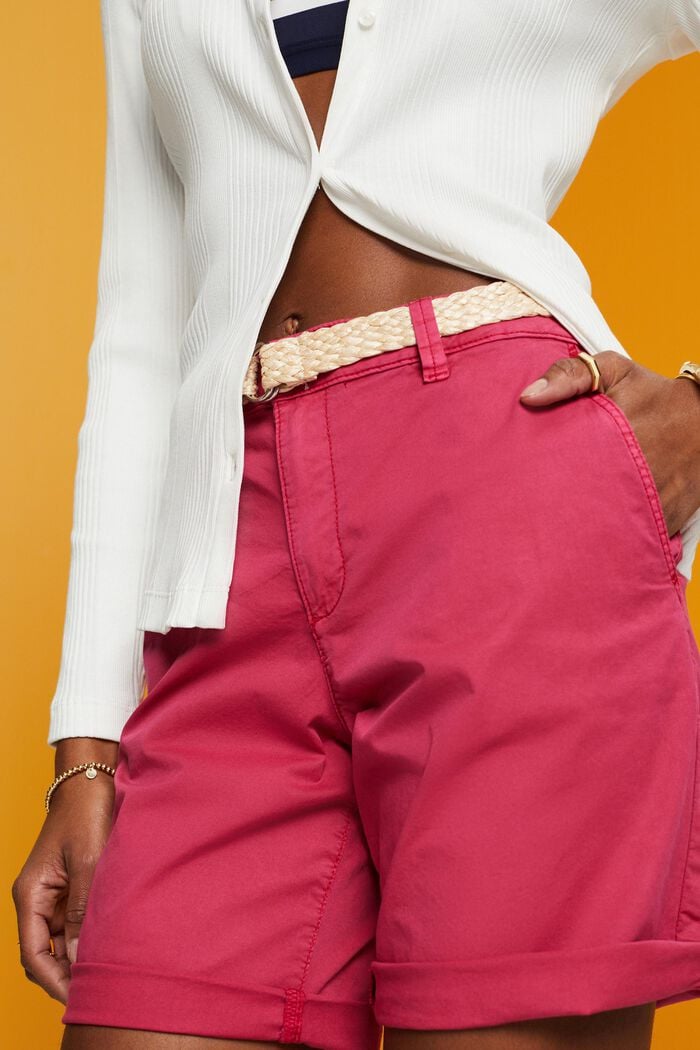 Pantalones cortos con cinturón trenzado de rafia extraíble, DARK PINK, detail image number 2