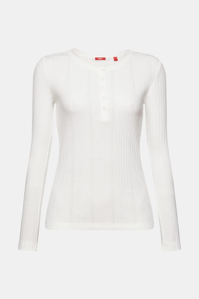 Camisa acanalada de mezcla de algodón, OFF WHITE, detail image number 6