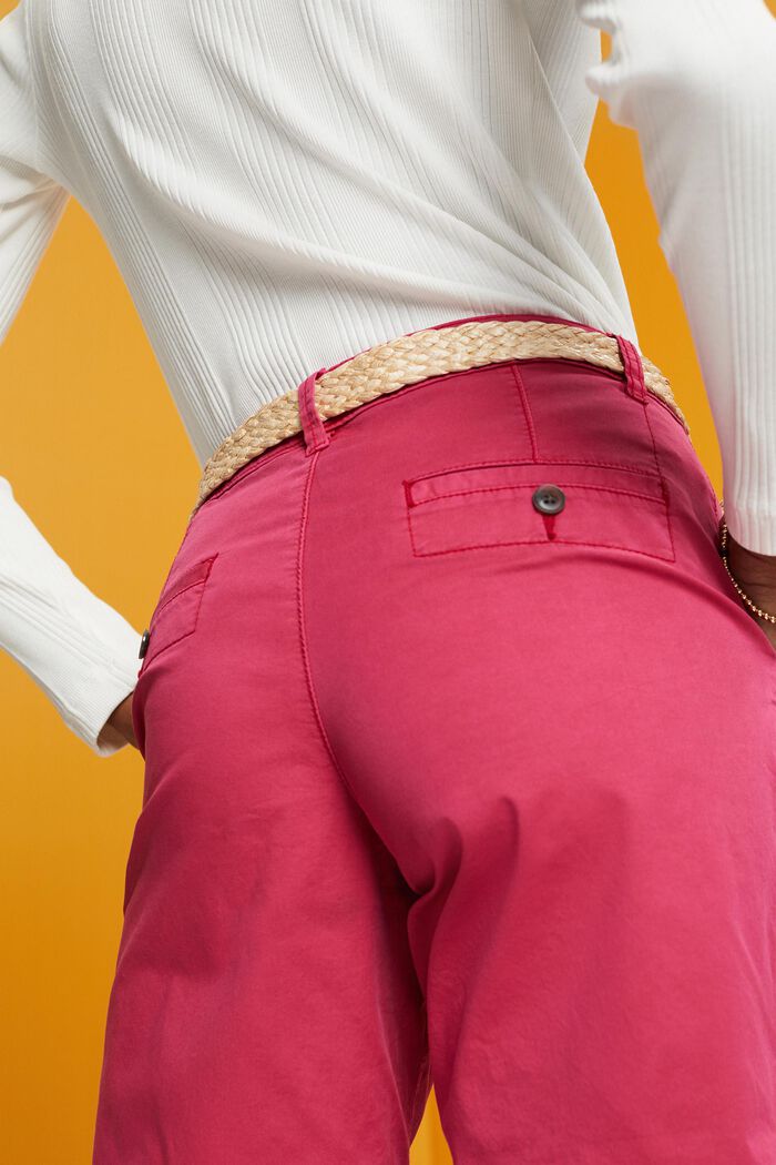 Shorts con cinturón trenzado de rafia extraíble, DARK PINK, detail image number 4