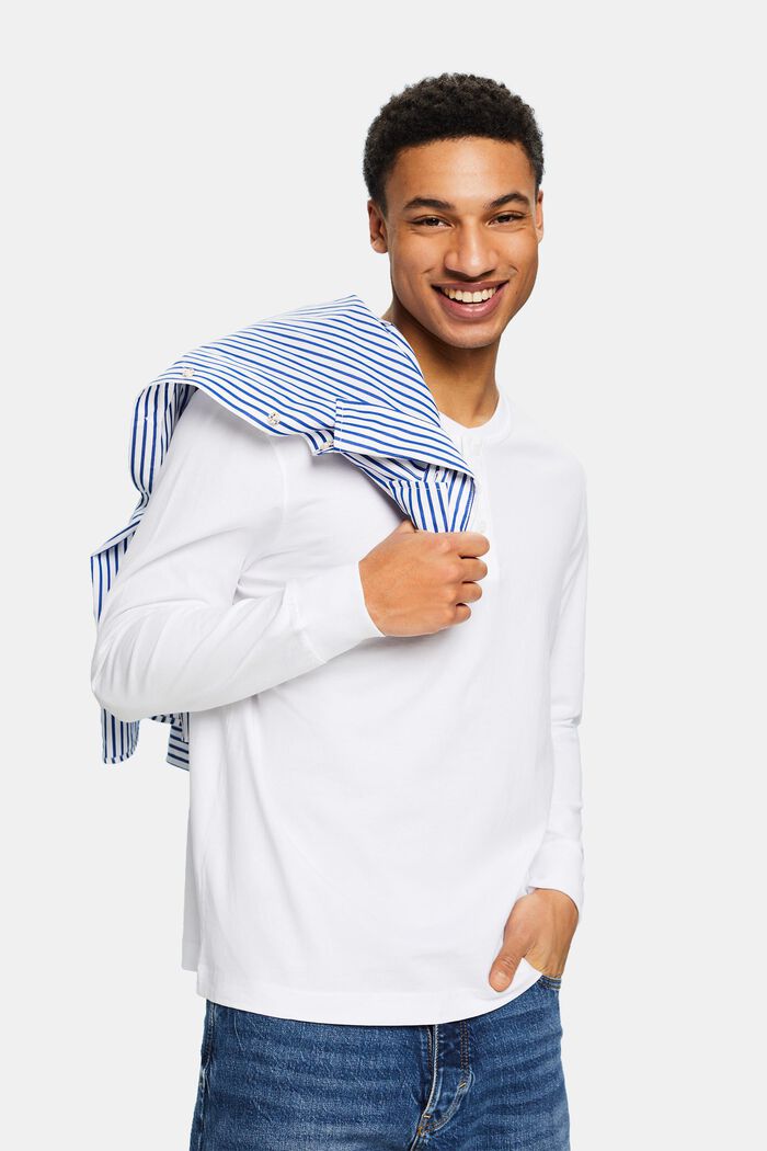 Top de tejido jersey con cuello tunecino, WHITE, detail image number 0
