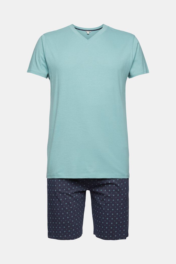 Pijama de algodón con pantalón corto, TEAL GREEN, overview
