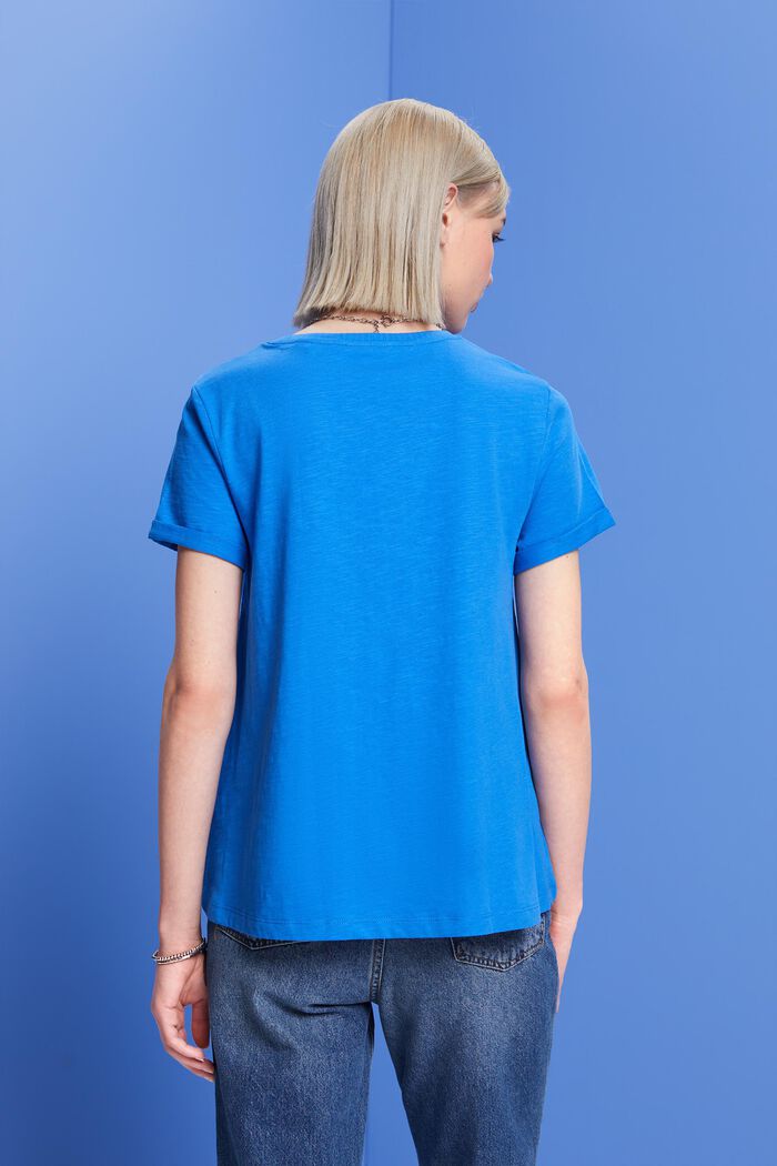 Camiseta básica con cuello redondo, 100 % algodón, BRIGHT BLUE, detail image number 3