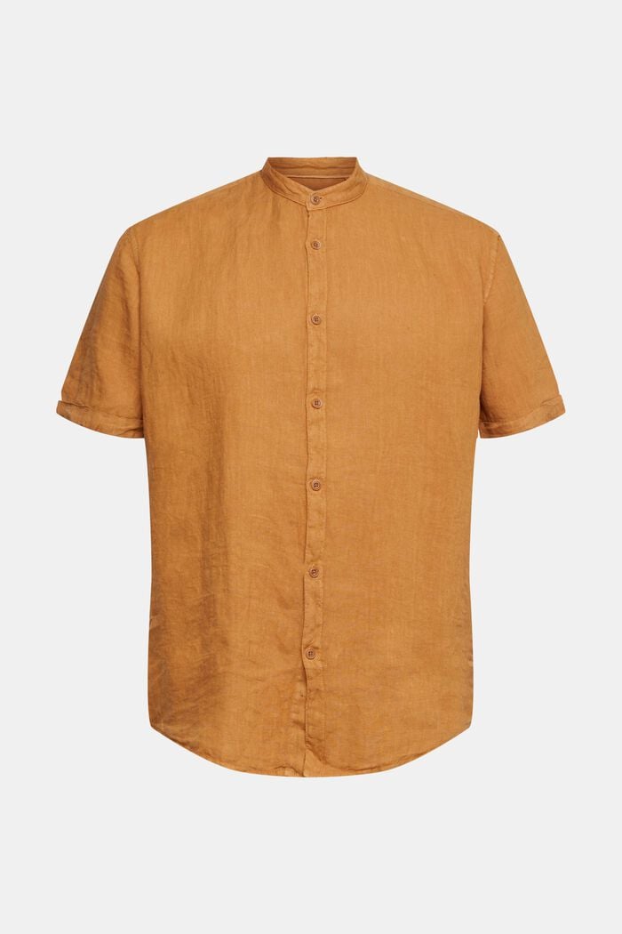 Camisa con cuello mao en 100 % lino, TOFFEE, detail image number 7