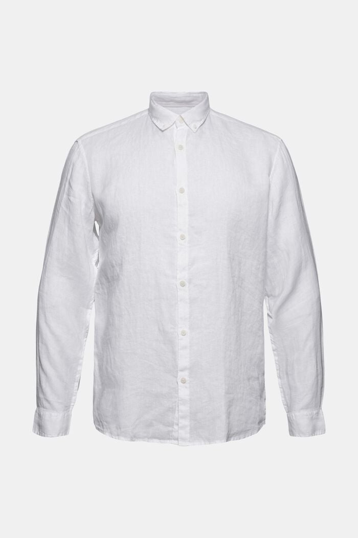 Camisa de cuello abotonado en 100% lino, WHITE, detail image number 8