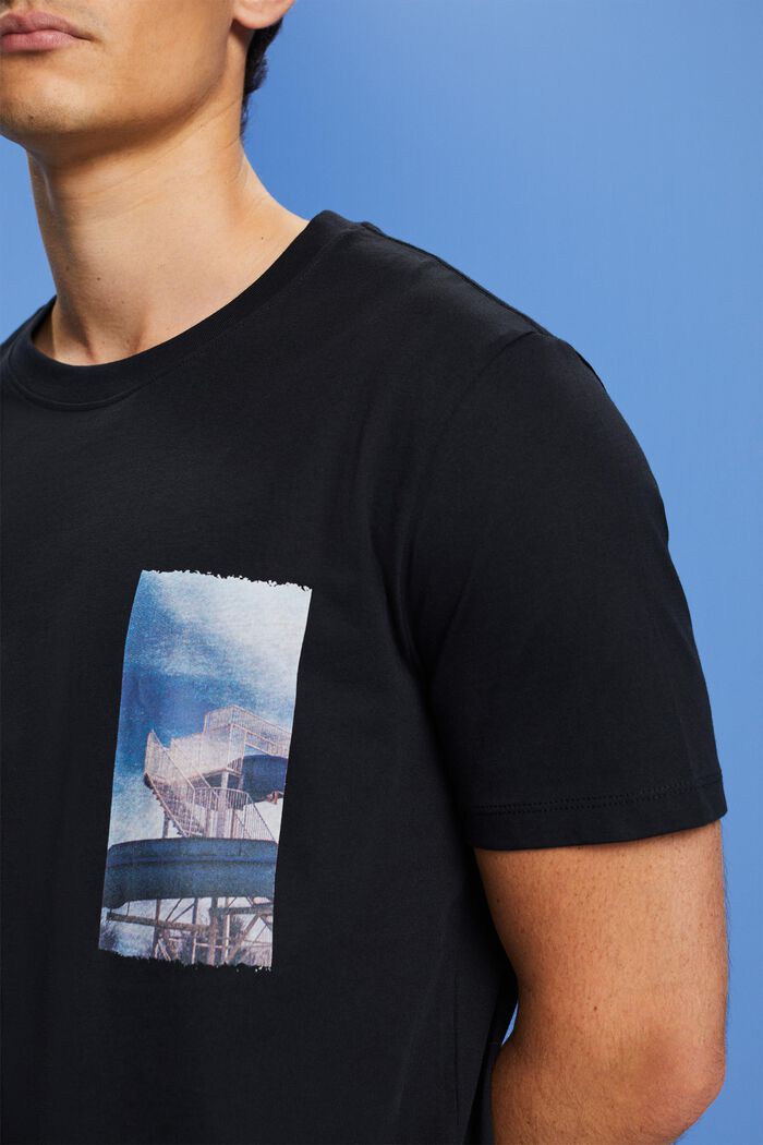 Camiseta con estampado en el pecho, 100% algodón, BLACK, detail image number 2