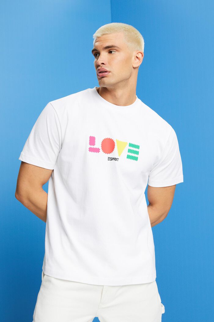 Camiseta de algodón ecológico con estampado geométrico, WHITE, detail image number 0