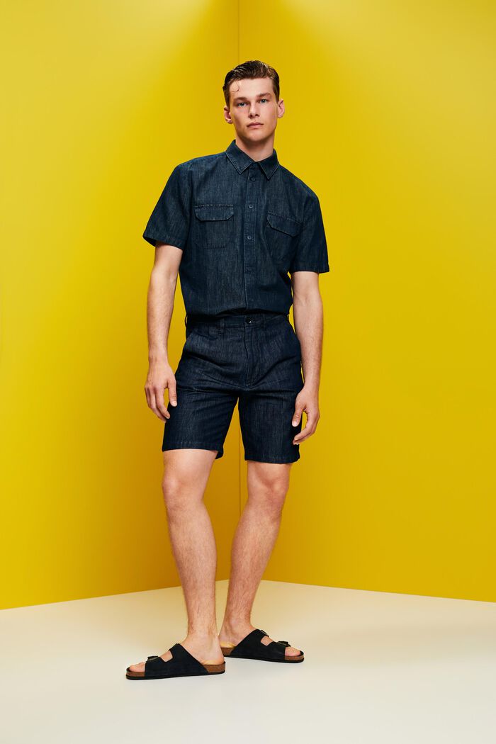 Pantalones chinos cortos de lino de algodón, BLUE BLACK, detail image number 5