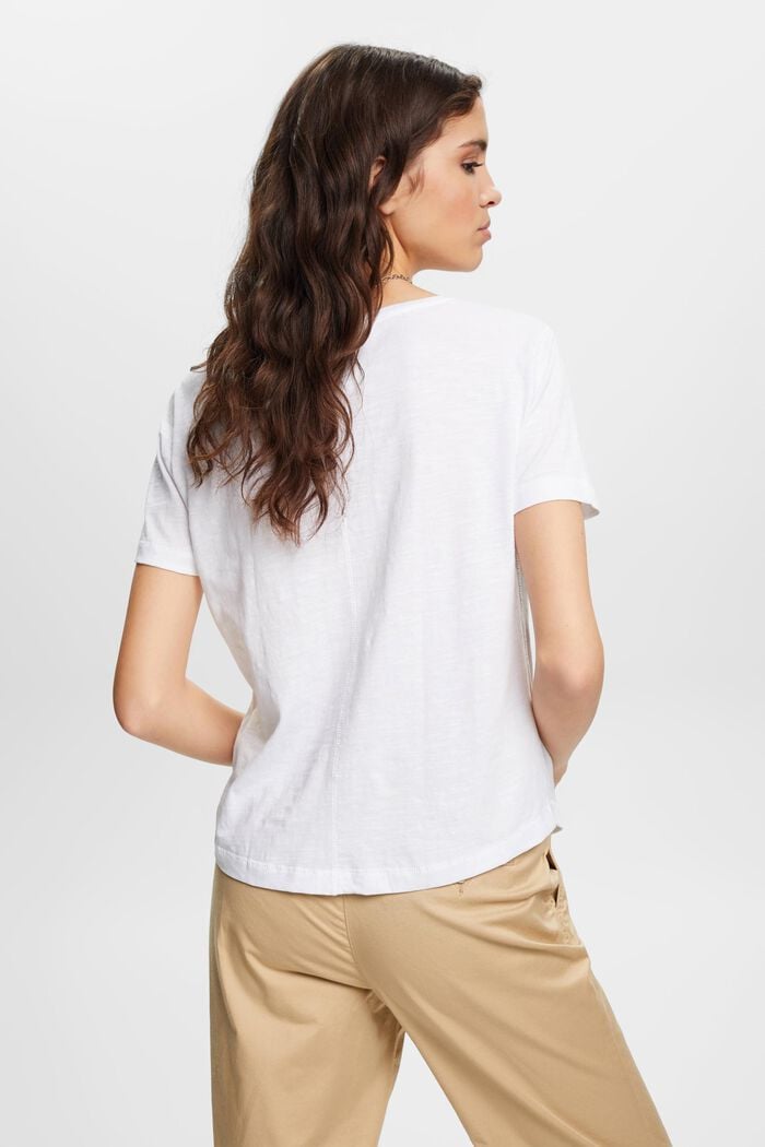 Camiseta de algodón con cuello de pico y costuras decorativas, WHITE, detail image number 3