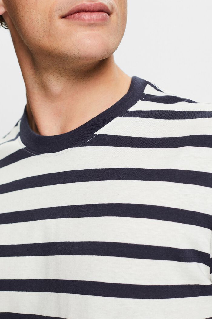 Camiseta de algodón y lino con el cuello redondo, NAVY, detail image number 3