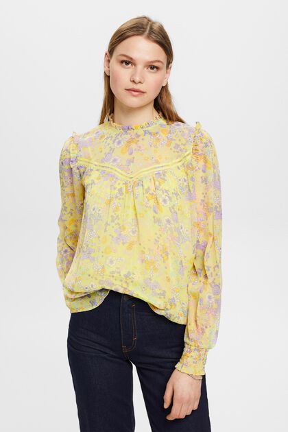 Blusa floral de gasa con fruncido