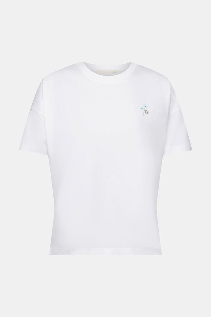 Camiseta con estampado floral en el pecho, WHITE, detail image number 6