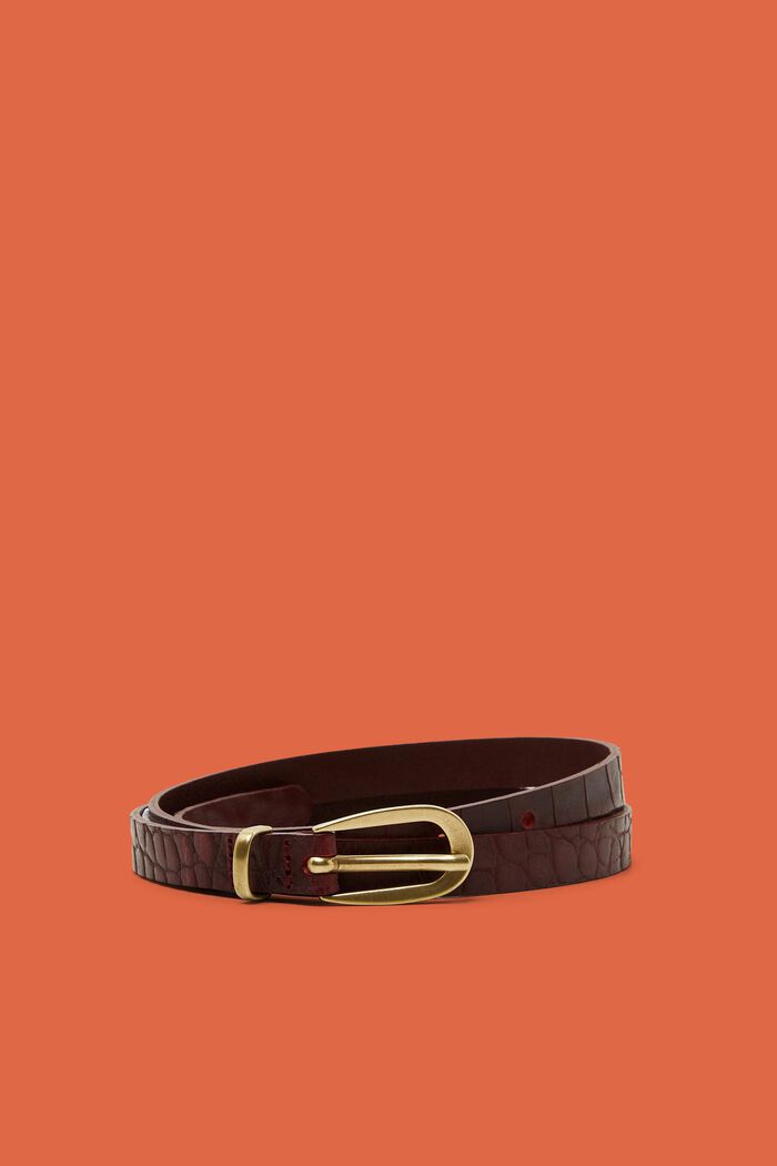 Cinturón de piel estrecho, BORDEAUX RED, detail image number 0