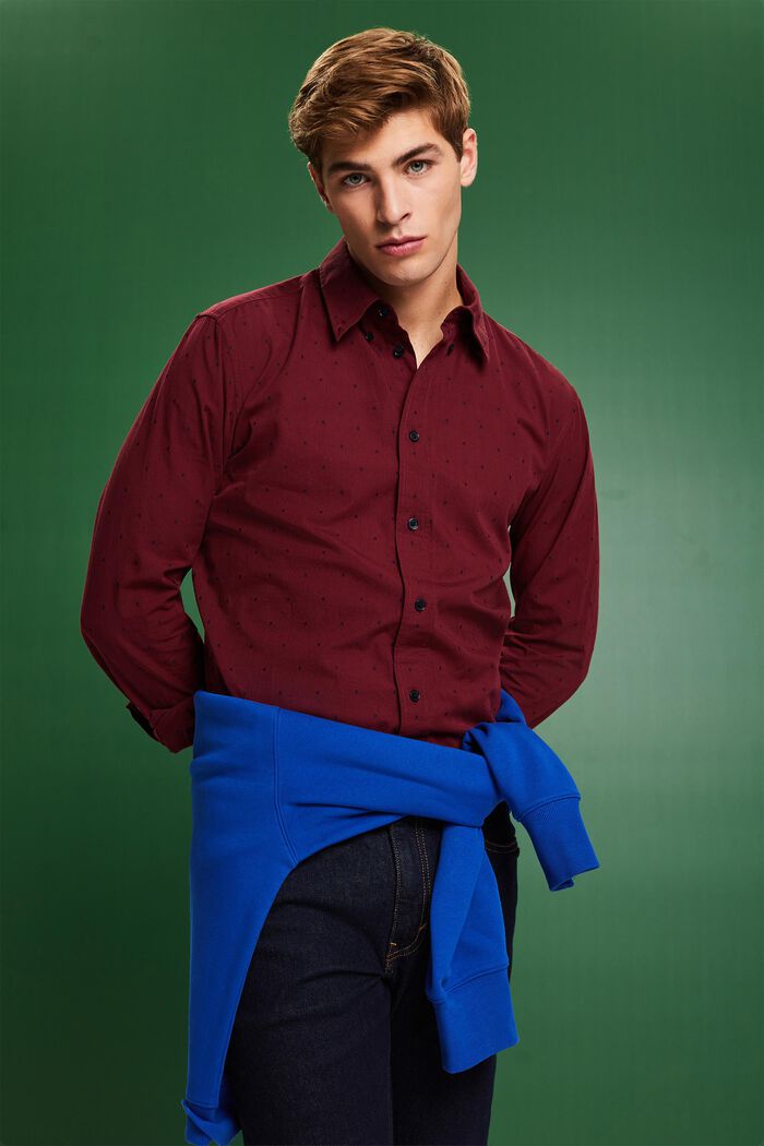 Camiseta de corte ajustado en algodón bordado, GARNET RED, detail image number 0