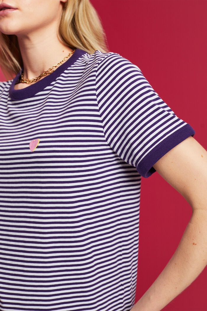 Camiseta de algodón con diseño a rayas y motivo bordado, DARK PURPLE, detail image number 2