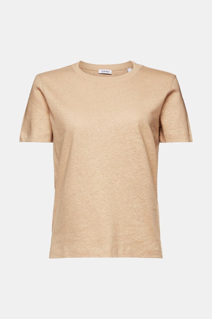 Camiseta de algodón y lino, BEIGE, detail image number 5