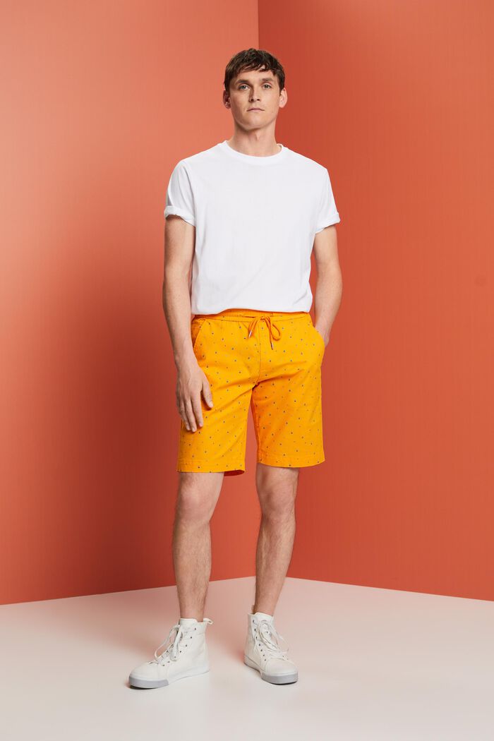 Pantalones cortos estampados sin cierre, algodón elástico, BRIGHT ORANGE, detail image number 5