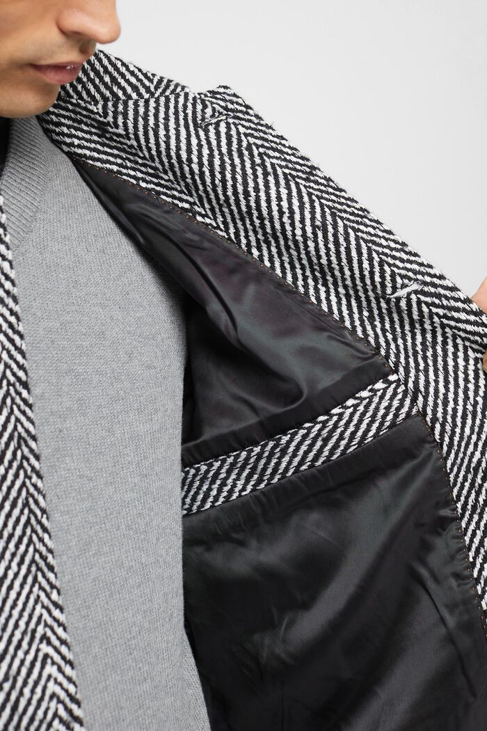 Abrigo con diseño de espiga en mezcla de lana, BLACK, detail image number 2