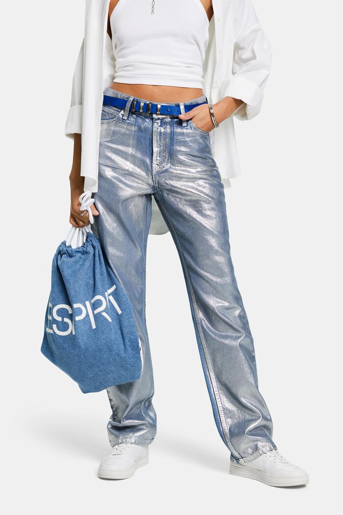 Jeans retro skinny metalizados de tiro alto, GREY RINSE, detail image number 0