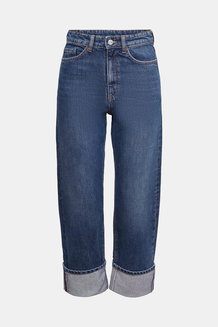 Jeans straight leg high rise con doblez, BLUE MEDIUM WASHED, detail image number 2