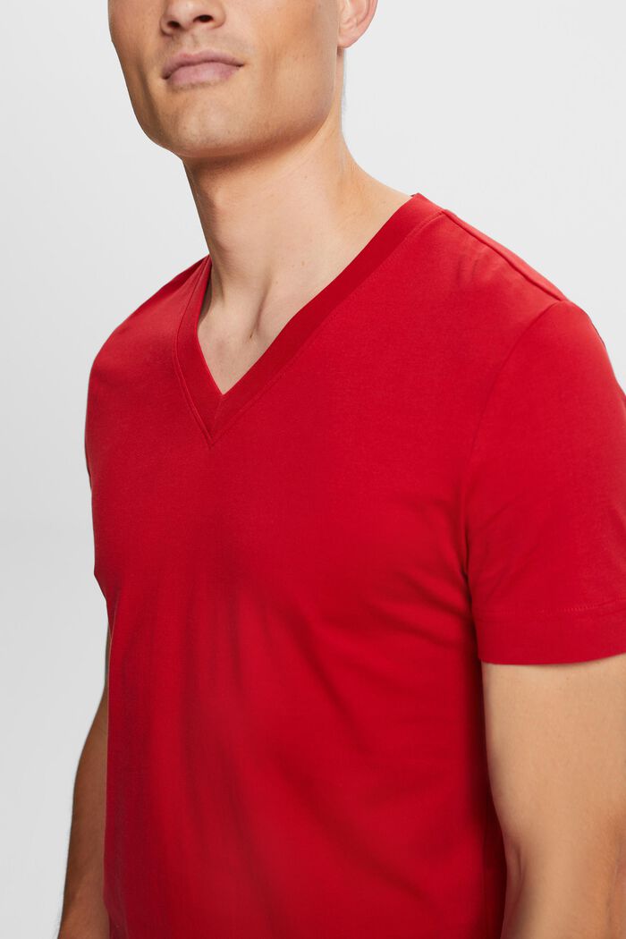 Camisa de tejido jersey con cuello en pico, 100 % algodón, DARK RED, detail image number 2