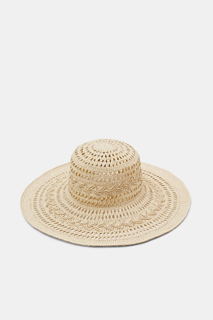Sombrero de campana de paja trenzada, CREAM BEIGE, detail image number 0