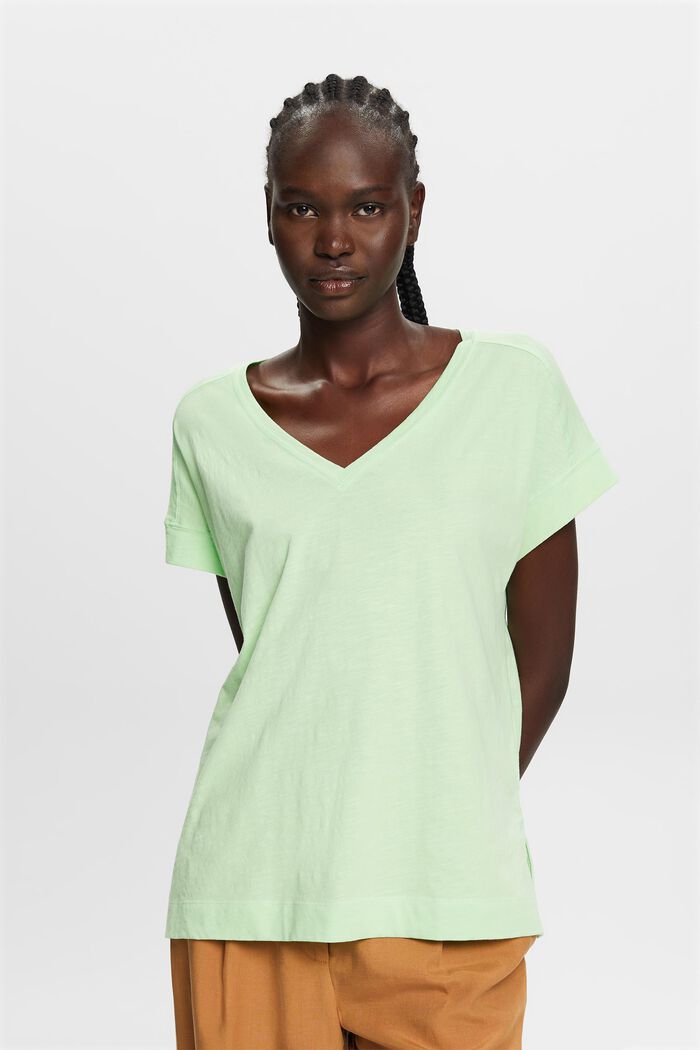 Camiseta de algodón con cuello en pico, CITRUS GREEN, detail image number 0