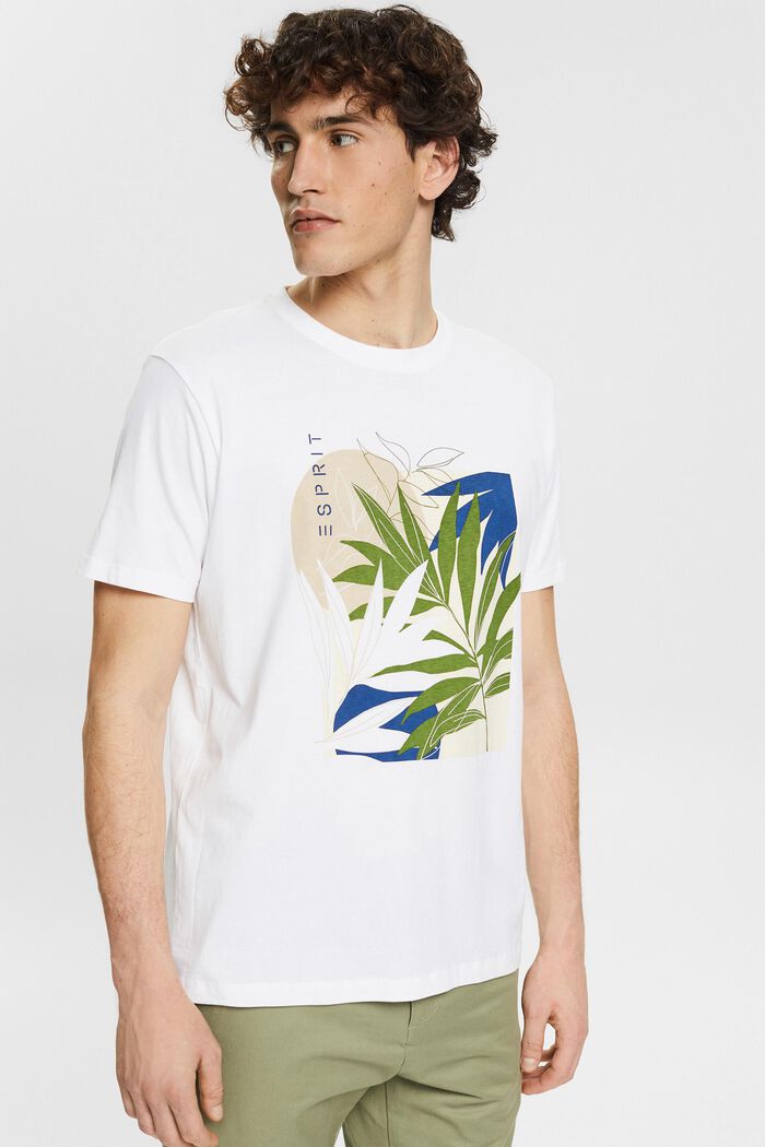 Camiseta de jersey con estampado de plantas, WHITE, detail image number 0