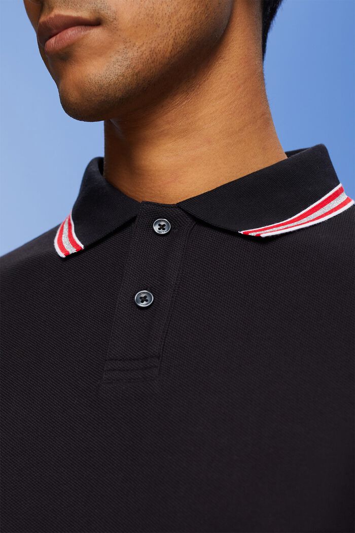 Camisa tipo polo de piqué con efecto brillante, 100% algodón, BLACK, detail image number 2