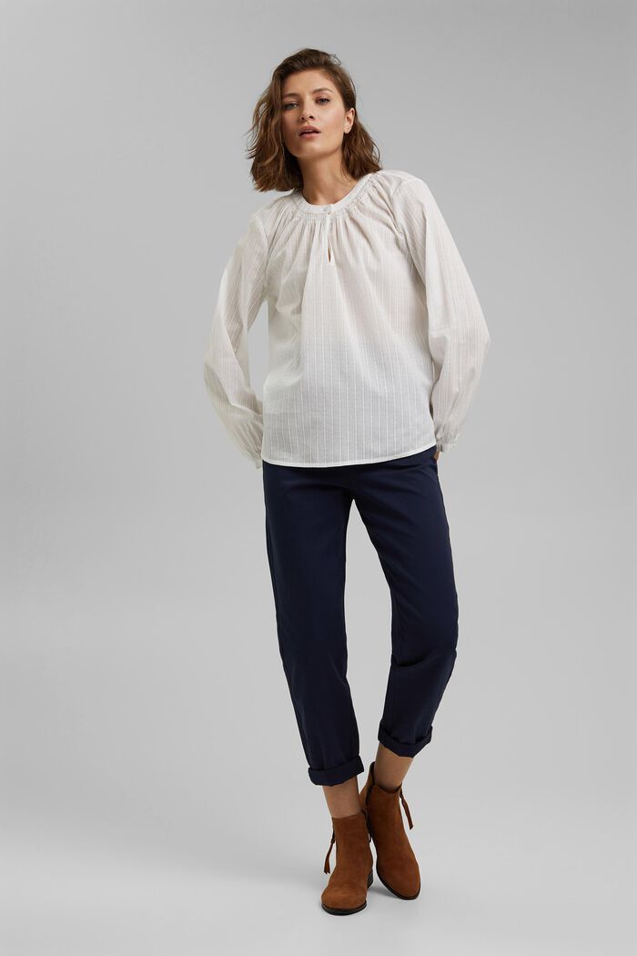 Blusa en 100 % algodón con textura, OFF WHITE, detail image number 1