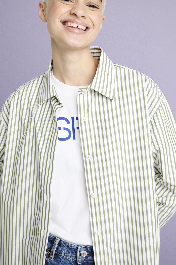 Camisa de popelina de algodón con diseño a rayas, LIGHT KHAKI, detail image number 4