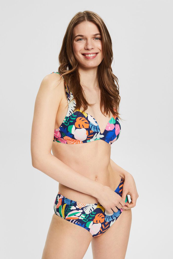 Top de bikini con estampado colorido y tirantes multiposición, NAVY, detail image number 0
