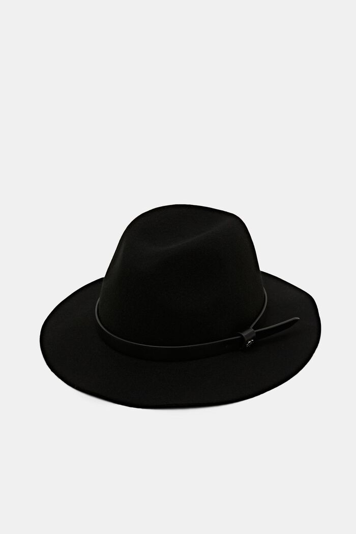 Sombrero fedora de fieltro con tira de polipiel, BLACK, detail image number 0