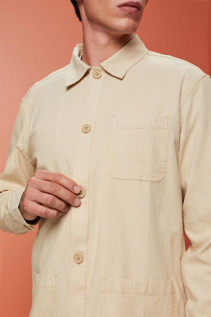Camisa con diseño de espiga, en mezcla de lino, SAND, detail image number 2