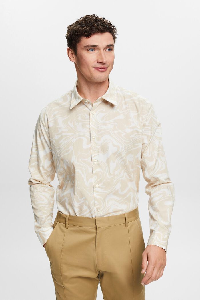 Camisa con estampado ondulado de estilo retro, OFF WHITE, detail image number 0