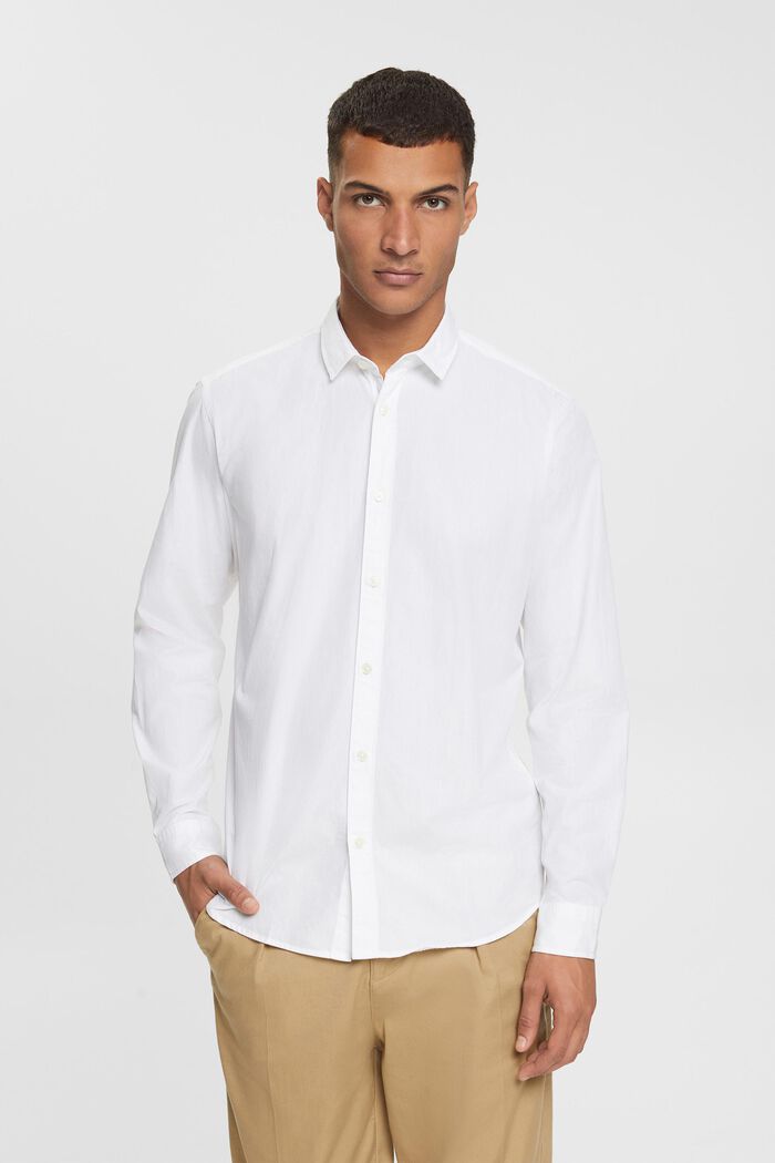 Camisa de algodón sostenible con corte ceñido, WHITE, detail image number 1
