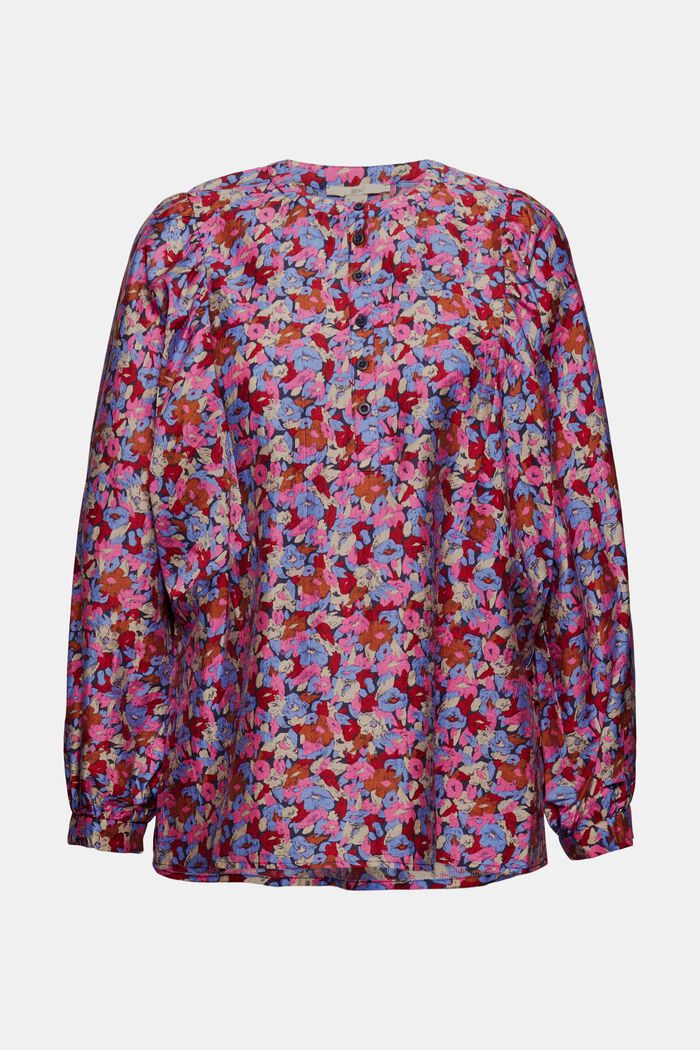 Mezcla de TENCEL™: blusa con estampado de flores y mangas llamativas, NAVY, detail image number 5