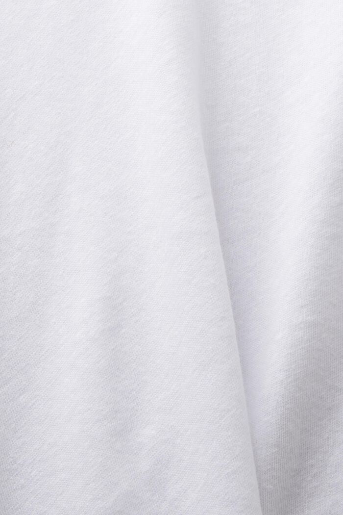 Camiseta de algodón y lino con el cuello pico, WHITE, detail image number 4