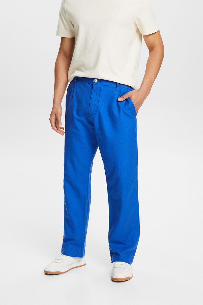 Pantalón Straight en lino y algodón, BRIGHT BLUE, detail image number 0