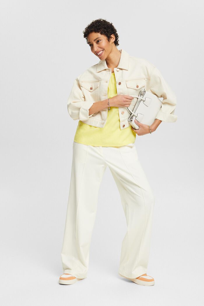 Blusa fruncida sin mangas en lino y algodón, PASTEL YELLOW, detail image number 1