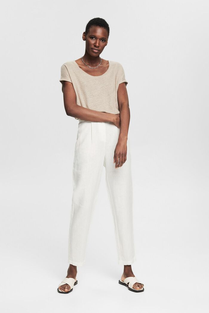 Pantalón en 100% lino, WHITE, detail image number 6