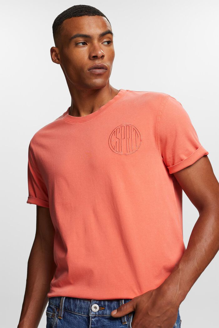 Camiseta con logotipo bordado, 100% algodón, CORAL RED, detail image number 4