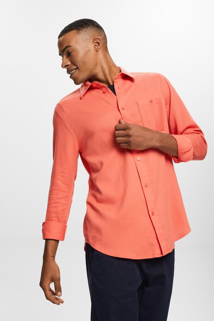 Camisa de corte ceñido con textura, 100% algodón, CORAL RED, detail image number 3