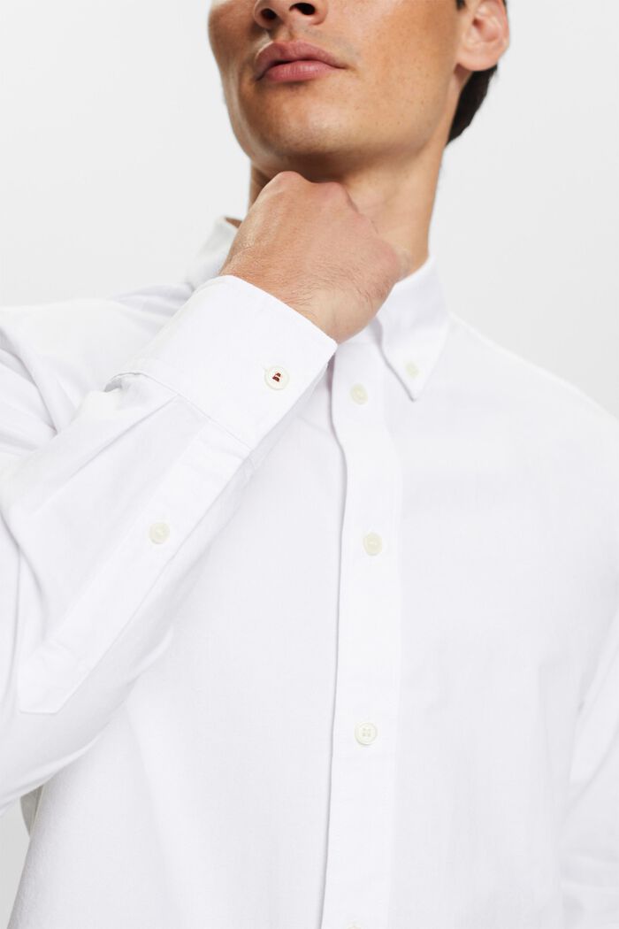 Camisa de cuello abotonado en popelina de algodón, WHITE, detail image number 3