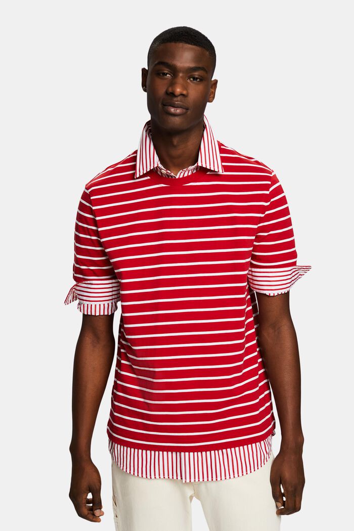 Camiseta a rayas en tejido jersey de algodón, DARK RED, detail image number 0